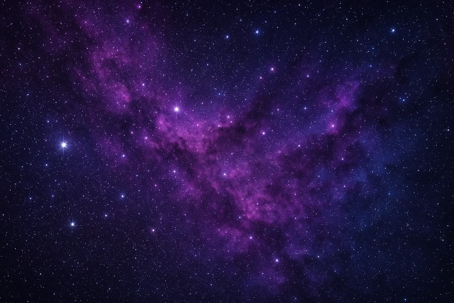 Dynamic night sky with vibrant purple and dark blue colors and bright stars