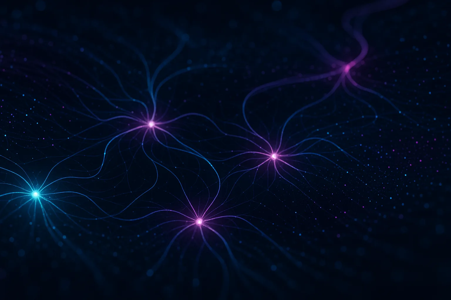 Abstract AI technology background with neural networks and digital particles, dark tech aesthetic with neon blue and purple accents, modern and sleek, no text
