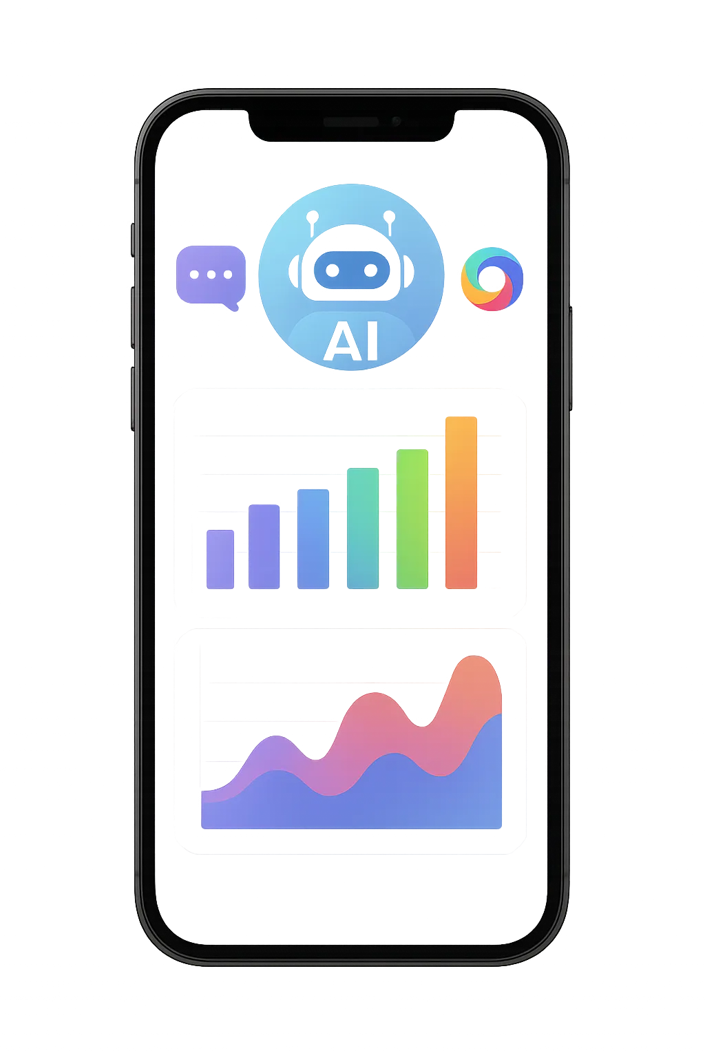 mobile phone with AI-powered app interface transparent background