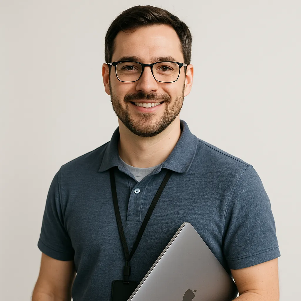 professional portrait of a technology team member, modern, bright, clear, friendly expression, business casual attire, light background, no text