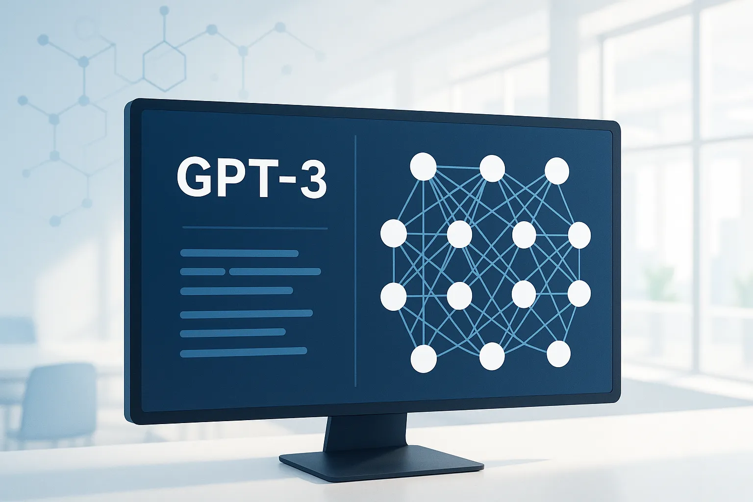 GPT-3 language model, large language model technology, advanced AI text generation, digital neural networks, modern tech interface, bright professional environment